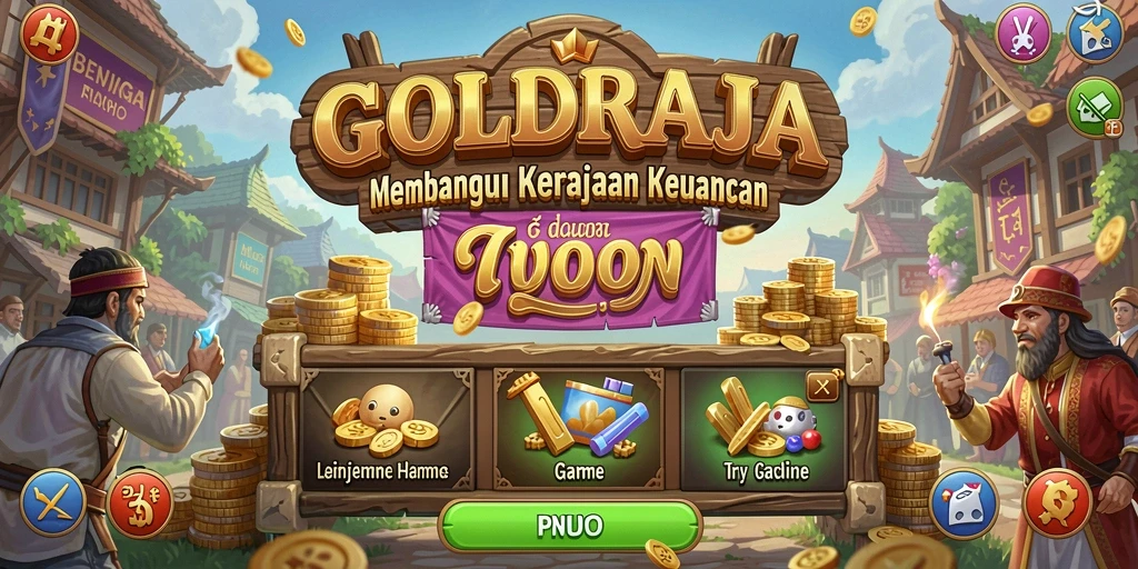 Screenshot gameplay GOLDRAJA menampilkan pengelolaan bisnis yang dinamis.