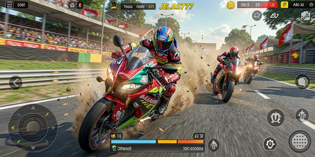 Tangkapan layar gameplay balapan motor di JELAS777.