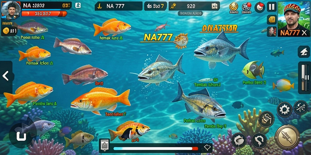 Tampilan gameplay seru dari NA777 dengan berbagai jenis ikan.