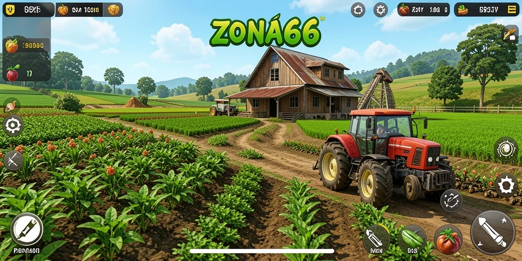 Tampilan gameplay <strong>ZONA66</strong> saat bertani di kebun virtual.